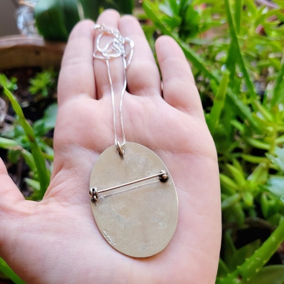 Vintage Mexican Alpaca Handmade Abalone Mother of Pearl Necklace & Brooch Pin - Picture 8 of 8